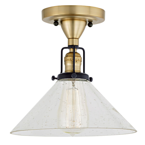 Nob Hill Bailey Satin Brass and Black One-Light Semi Flush Mount with Clear Bubble Glass, image 1